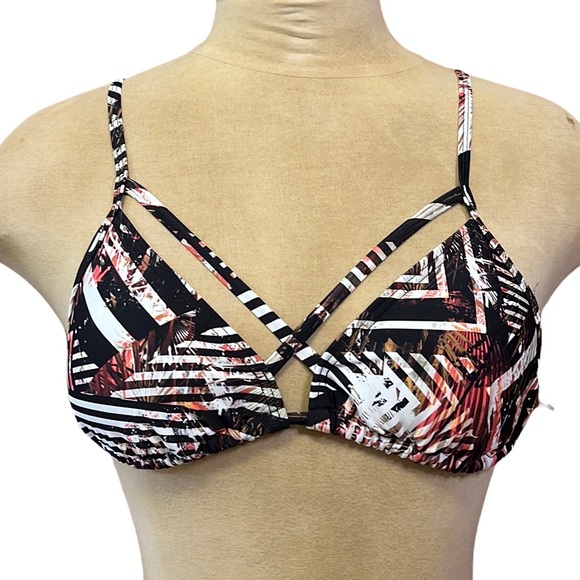 Express Bikini Top Swim Black Print Triangle Swimsuit S Small New - Picture 1 of 5